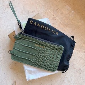 NEW Bandolier Zip Pouch: Green Embossed Leather 🐊 Pewter Accents, Classic Size